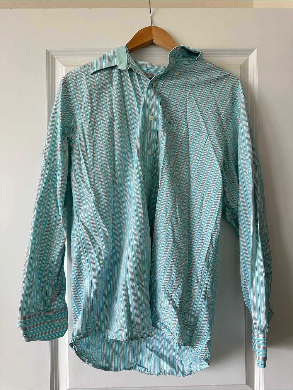 Men's Izod Long-Sleeve Stripe Button-Down Shirt - Aqua/White